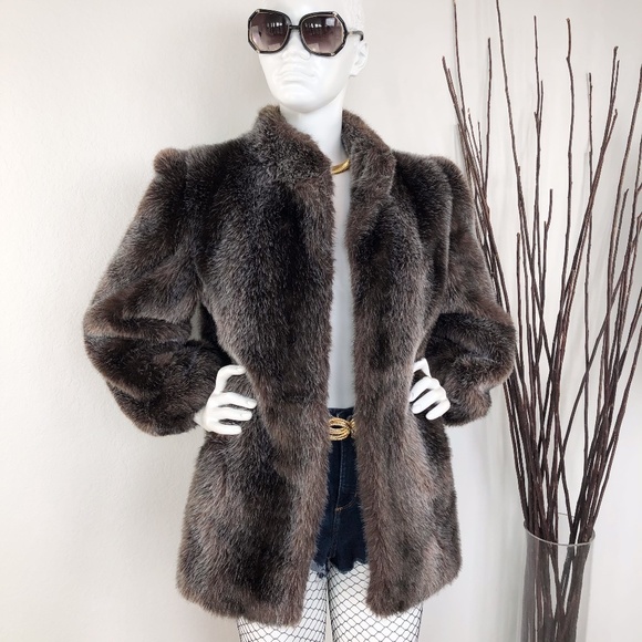 Vintage Jackets & Blazers - Hillmoor | 80s Vintage Brown Short Faux Fur Coat